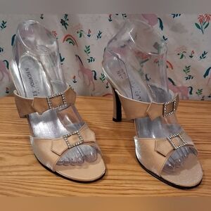 EUC Vintage Y2K RARE Charles Jourdan Metallic Blush Crystal Neutral Heel SZ 9